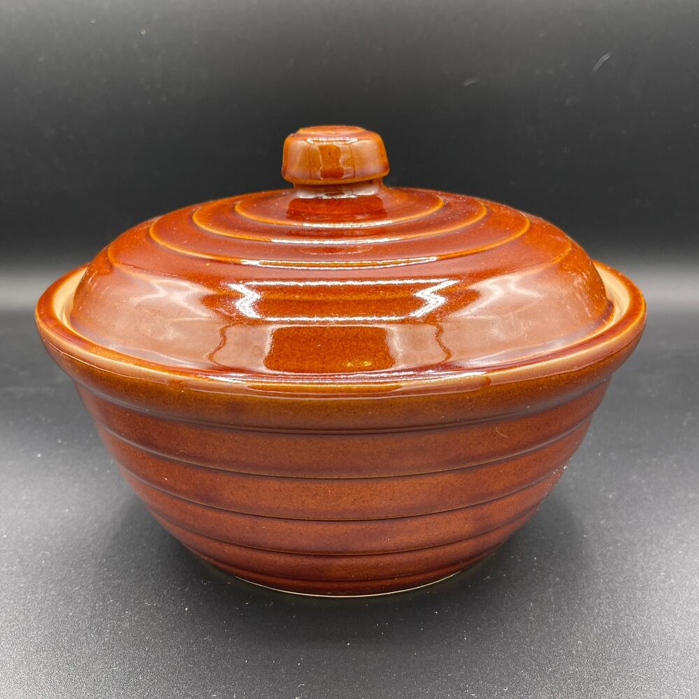 Monmouth Pottery Brown Ribbed Glazed Casserole Dish and Lid